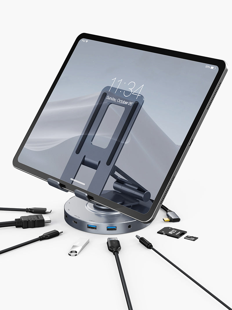 Hub & Penyangga USB C Aluminium 8 IN 1 untuk iPad Pro