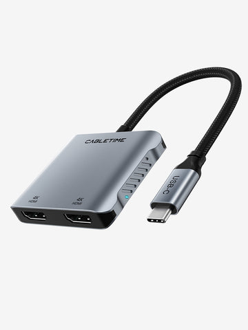 4K 60Hz MST USB C til dobbelt HDMI Hub