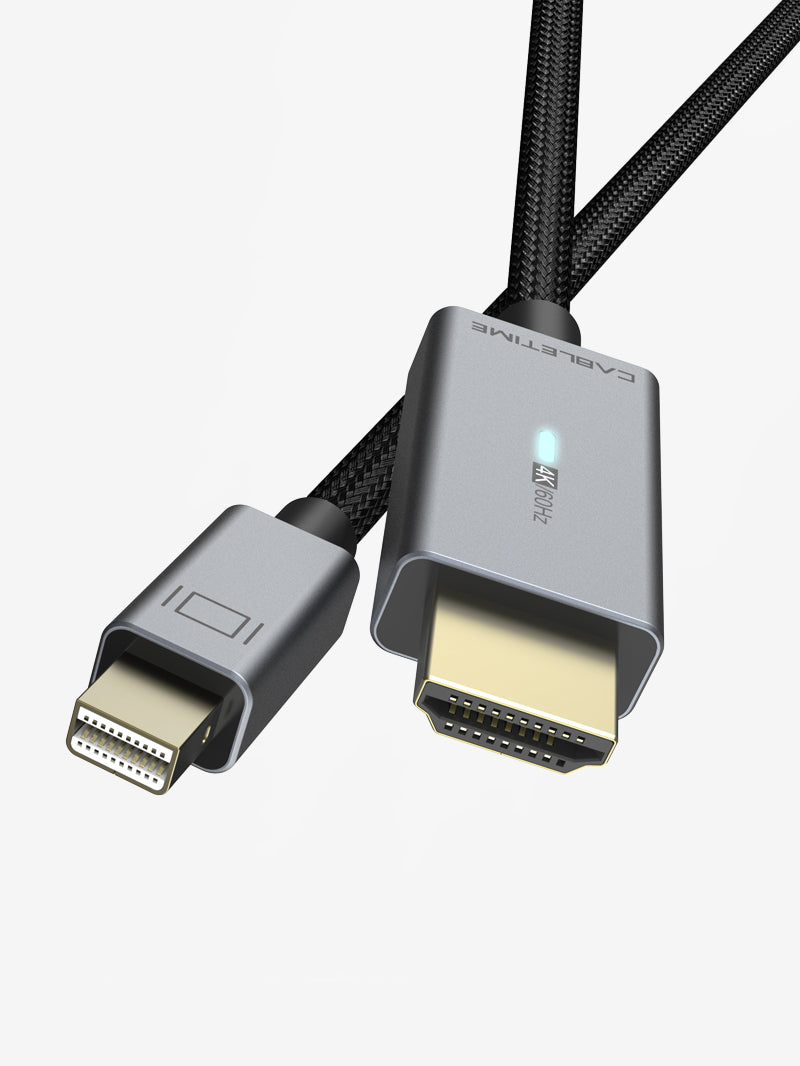 Mini DP to HDMI Cable 4K 30Hz with LED Indicator Light 