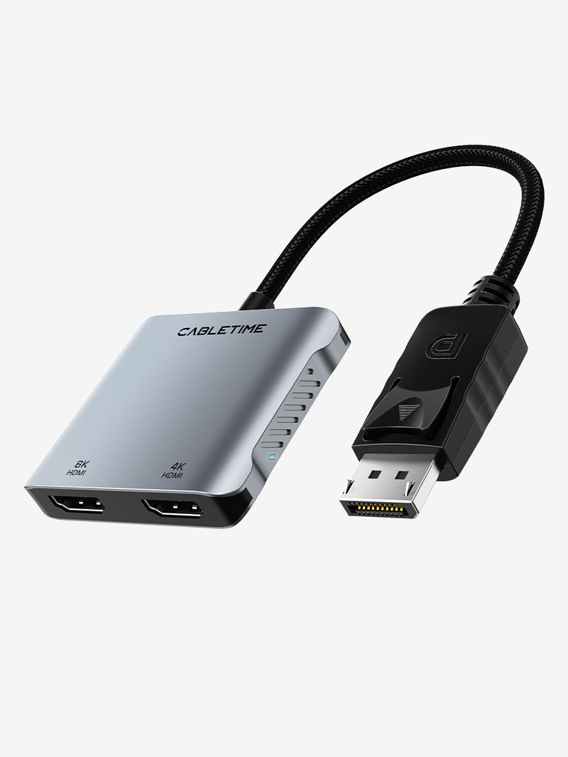 CABLETIME DisplayPort to Dual HDMI Adapter, Dual 4K@60Hz & 8K@30Hz, MST | CT-DM2H8K-AG feature 1