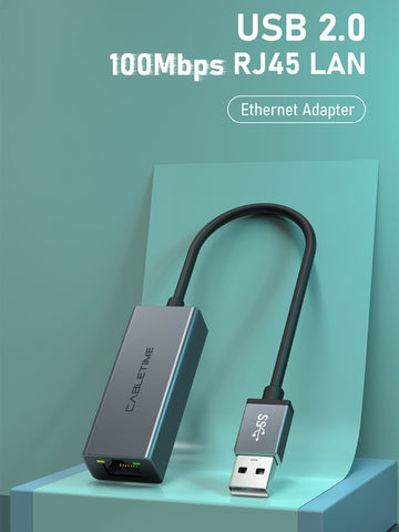 محول USB 2.0 إلى Rj45 Ethernet بحد أقصى 100 ميجابت في الثانية