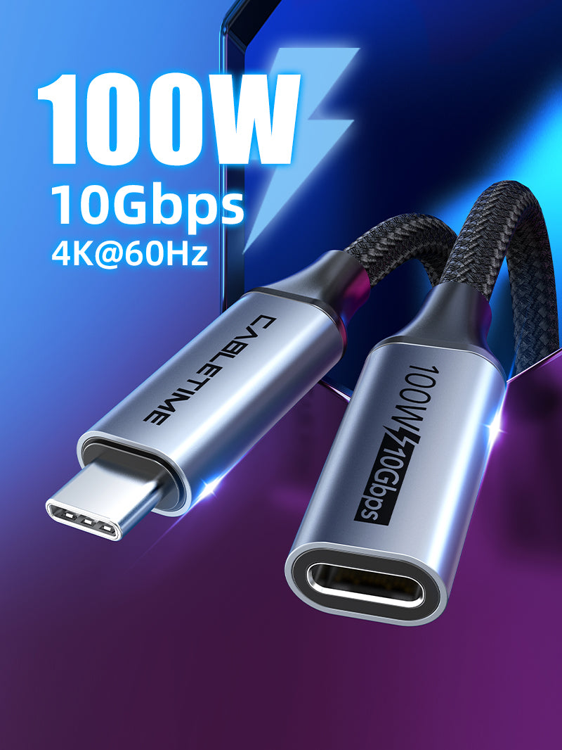 CABLETIME 100w 10Gbps 3.1 Gen 2 USB-C Male to USB-C Female Extension Cable 