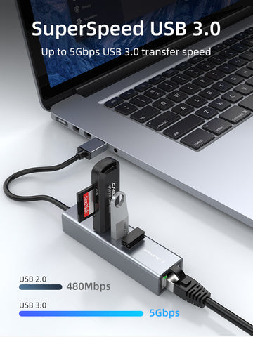 CABLETIME USB 3.0 3 Port Hub With Gigabit Ethernet Adapter Up to 5Gbps USB 3.0 transfer speed