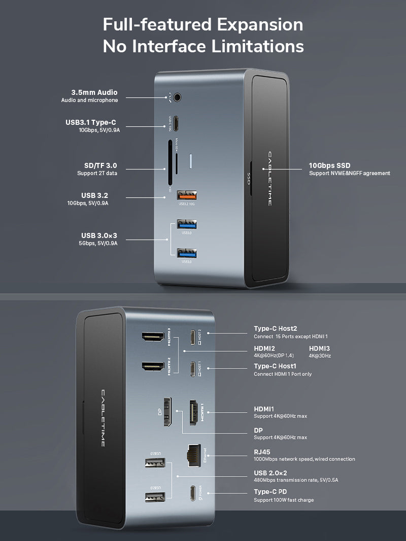 10 Gbps USB 3.1 Gen 1 Type-C Docking Station for MacBook Dell XPS 