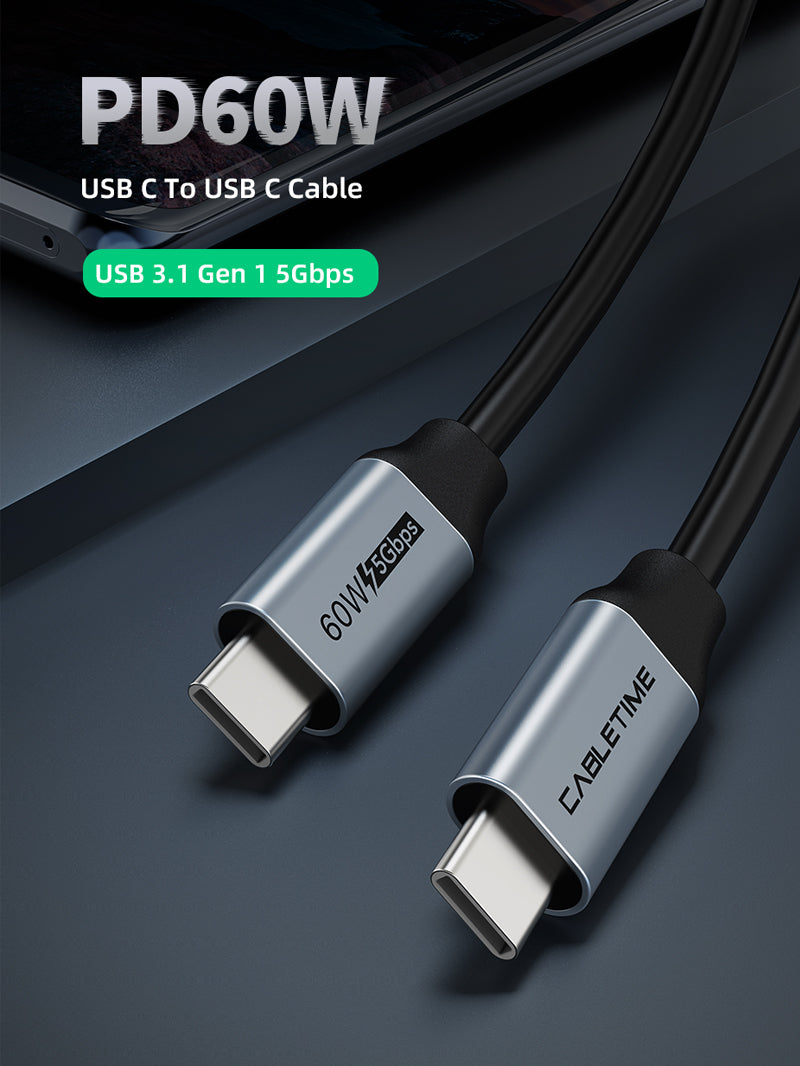 CABLETIME Fast Charging 60w  USB C to USB C Cable 