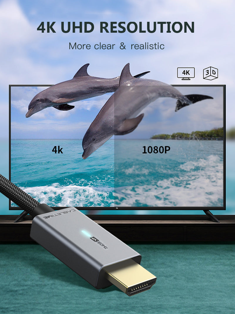 Mini DP to HDMI Cable 4K 30Hz with LED Indicator Light 