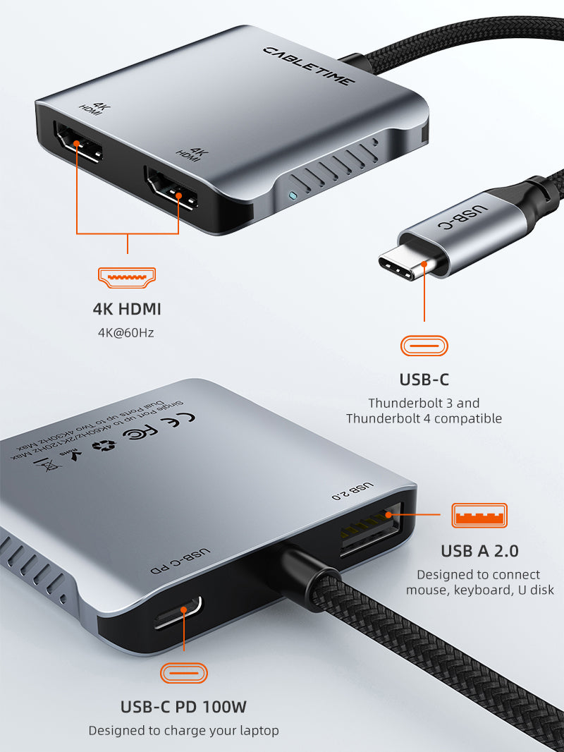 Adaptateur USB-C vers adaptateur double HDMI 4K 60Hz pour miroir
