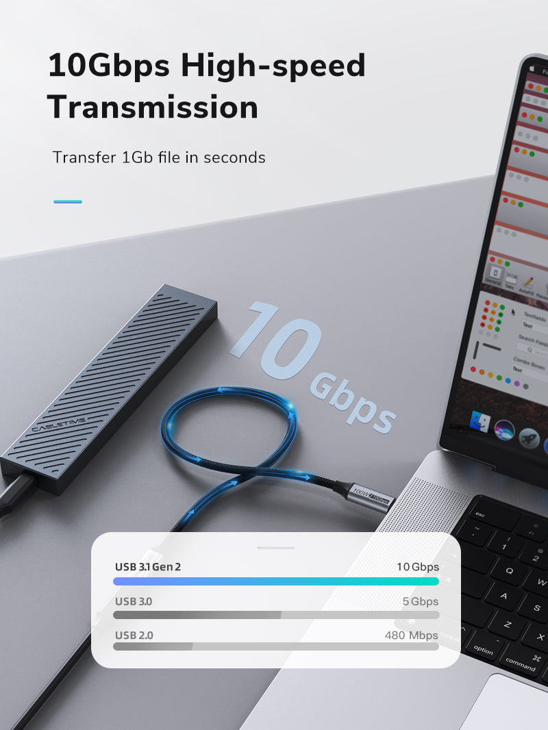 CABLETIME 3.1 Gen 2 USB-C Male to USB-C Female Extension Cable offer 10Gbps High-speed Transmission