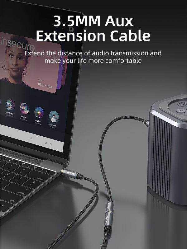 CABLETIME 3.5mm Male to Female AUX Audio Extension Cable, Gold-Plated Nylon Braided Stereo Extension Cable | CT-AV311-P11F-SG — product details