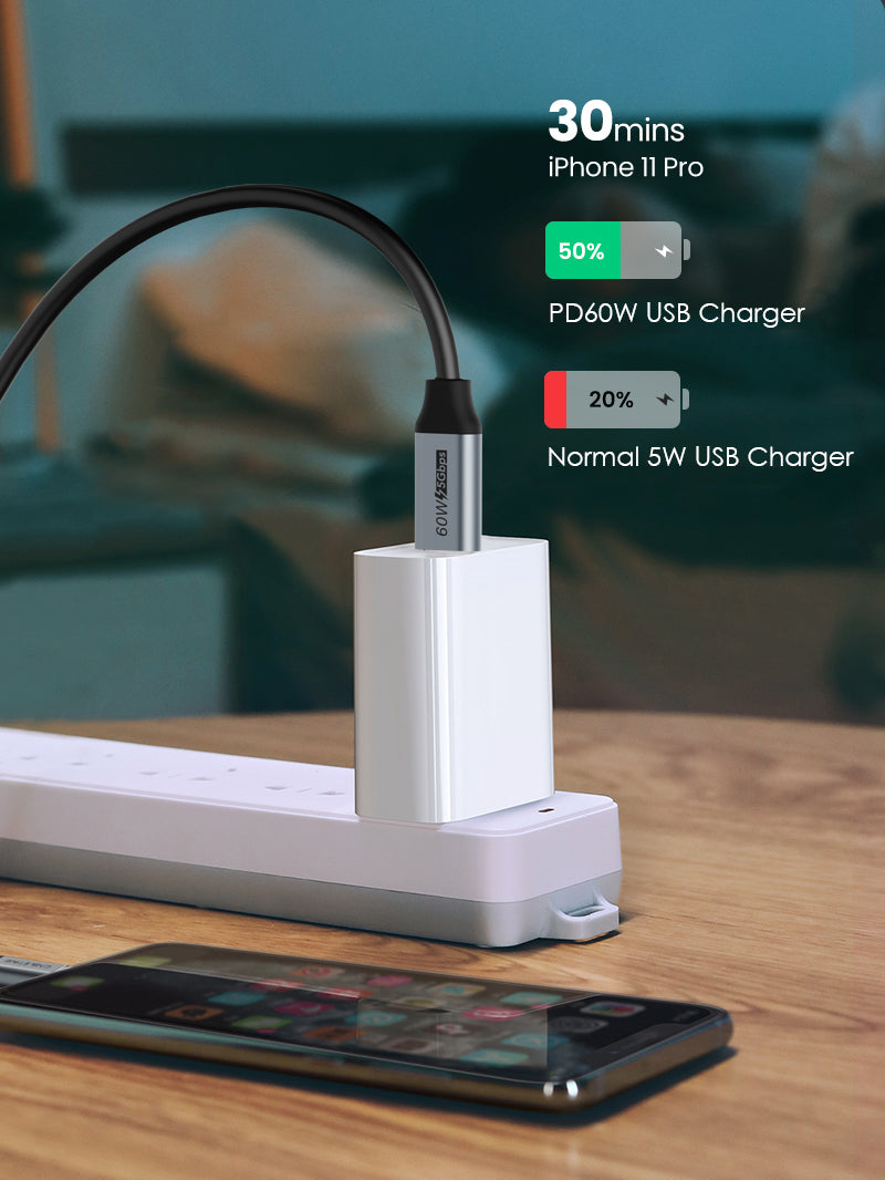 CABLETIME USB C to USB C 60w Cable 3A Fast Charging with less time