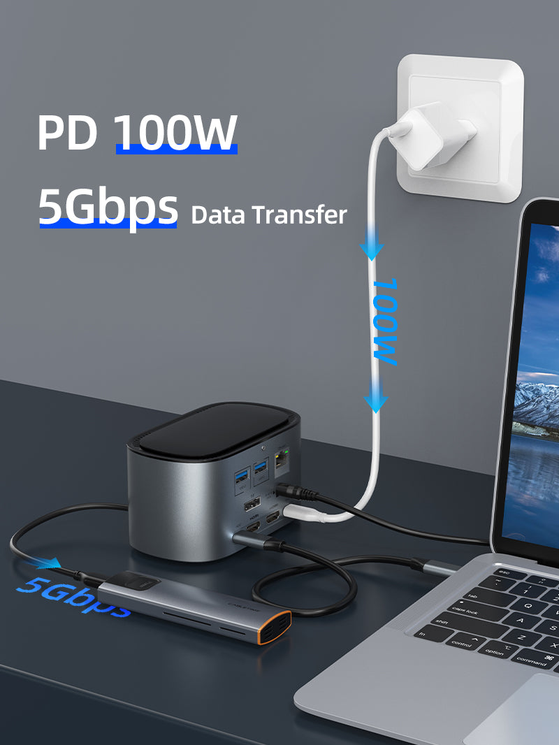 Station D'accueil USB-C Triple Écran 140W – Support 3 écrans 4K 60Hz, HDMI, DisplayPort, Ethernet 2.5GbE | Pour PC Portable MacOS, Windows, ChromeOS