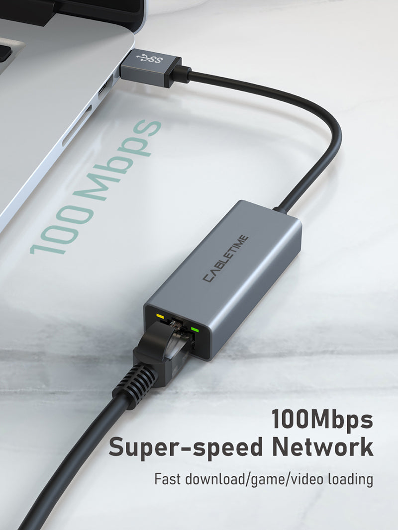 USB 2.0 to Rj45 Ethernet Adapter Max 100Mbps - CABLETIME