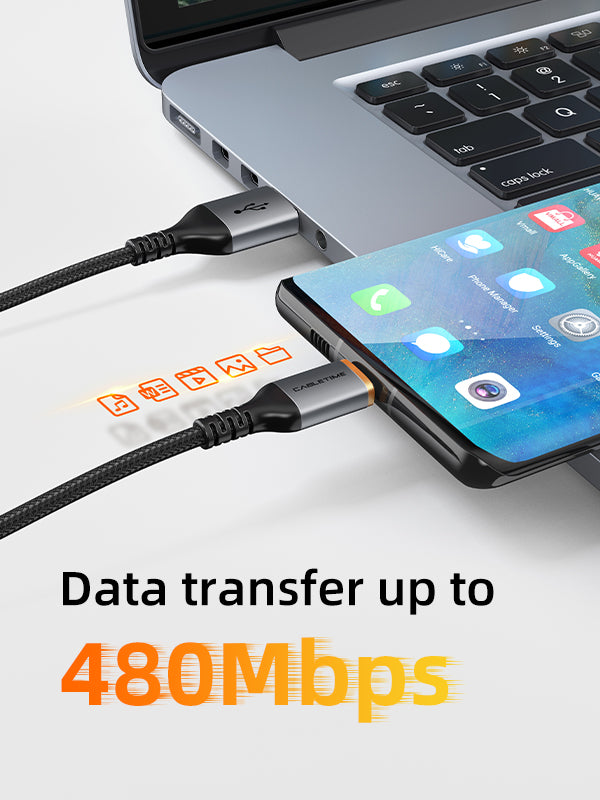 CABLETIME 3A USB A to USB C Charging Cable with up to 480Mbps data transfer