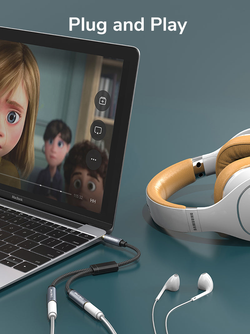 CABLETIME 3.5mm audio cable Y adapter plug and play setup