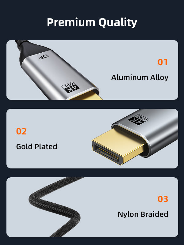 CABLETIME USB C to DisplayPort 1.2 Cable 4K 60Hz with aluminum alloy body, braided wire, 24k gold plated connector