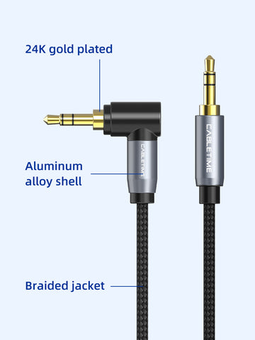 CABLETIME 3 5MM 90 Degree Right Angle Audio Aux Cable Cord cabletime-3-5mm-90-degree-right-angle-audio-aux-cable-cord