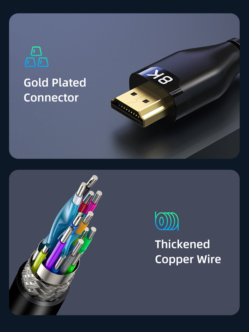 CABLETIME High Speed 8K HDMI Cable with Gold Plated Connector and Thickened Copper Wire