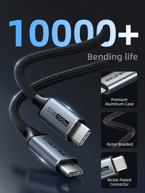 20Gbps à angle droit USB C à USB C câble 100w 4K de 90 degrés – CABLETIME