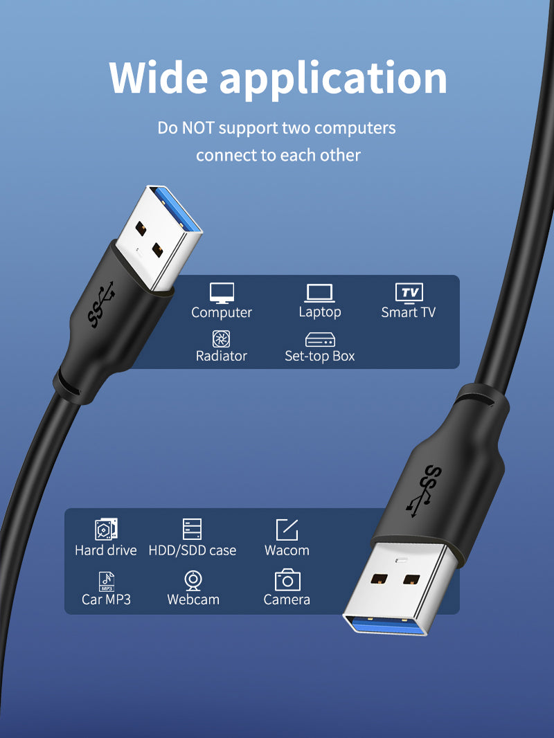 CABLETIME USB 3.0 Type-A Male to Male Data Cable, 5Gbps, 0.5m–3m | CT-C160-U3-AMAMN-B — product details