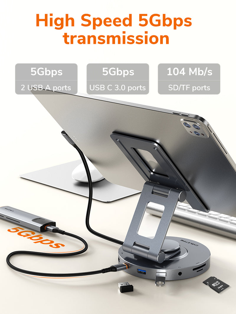 CABLETIME 8 in 1 Aluminum USB C Hub & Stand for iPad Pro