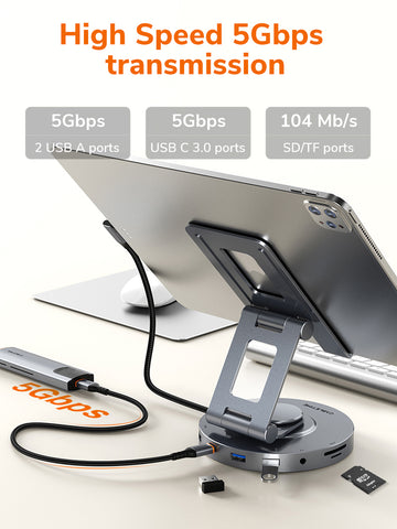CABLETIME High Speed 5Gbps 8 IN 1 Aluminum USB C Hub & Stand for iPad Pro