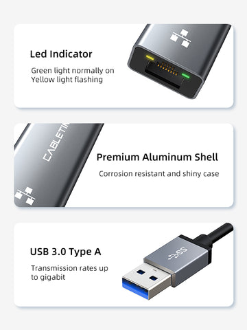 CABLETIME USB 3.0 to Gigabit Ethernet Adapter with Premium Aluminum Shell