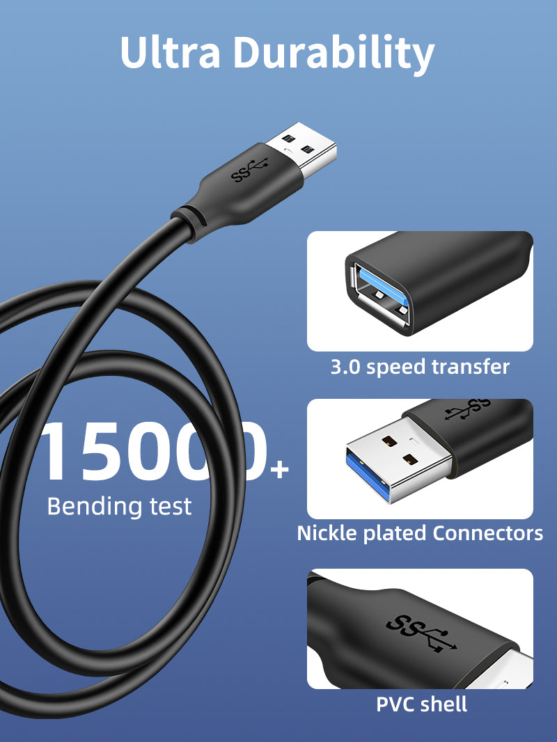 RALLONGE USB 3.0 MALE-FEMELLE 1.5M - BLEU
