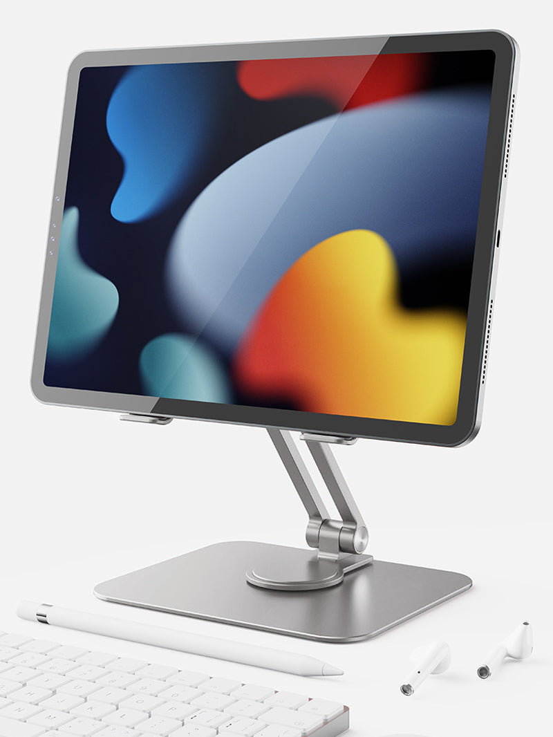 Supporto Tablet Da Tavolo In Alluminio - Girevole 360° E Pieghevole - Doppia Asta Regolabile - Porta IPad Universale 2kg