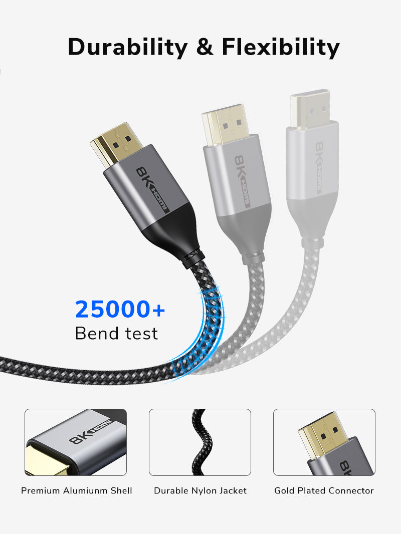 CABLETIME High Speed 8K Ultra Thin HDMI 2.1 Cable pass 25000+ Bend test