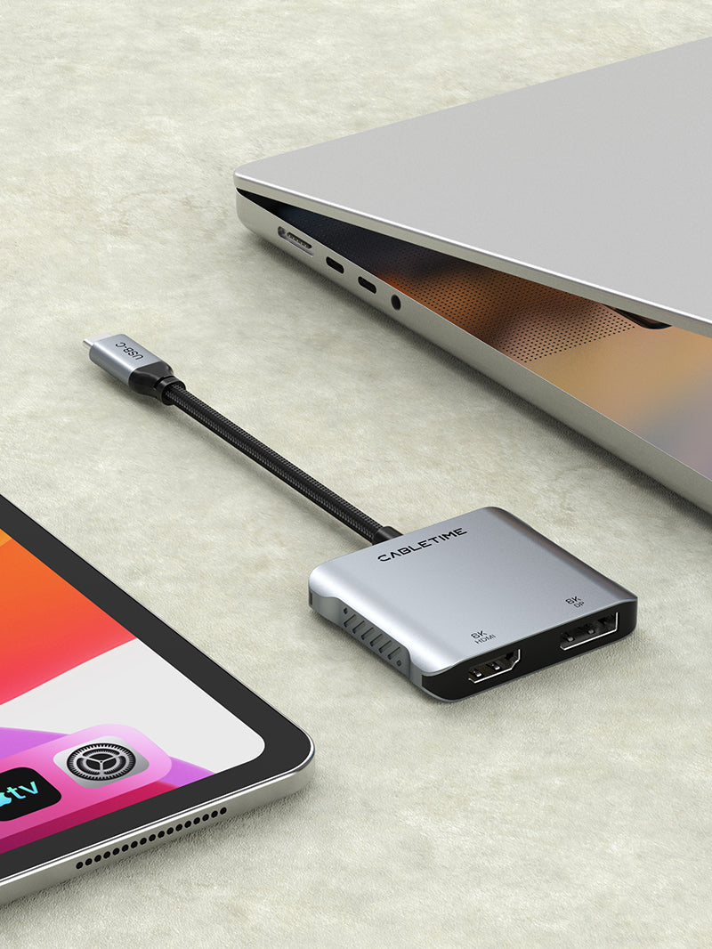 8K USB C To HDMI DP Adapter Dual 4K 