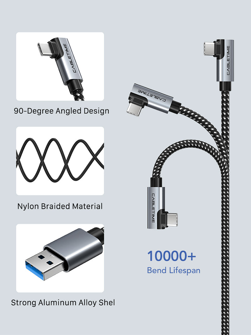CABLETIME USB 3.0 Data Link Cable for Oculus Quest 2 VR Alternative with 90-Degree Angled Design