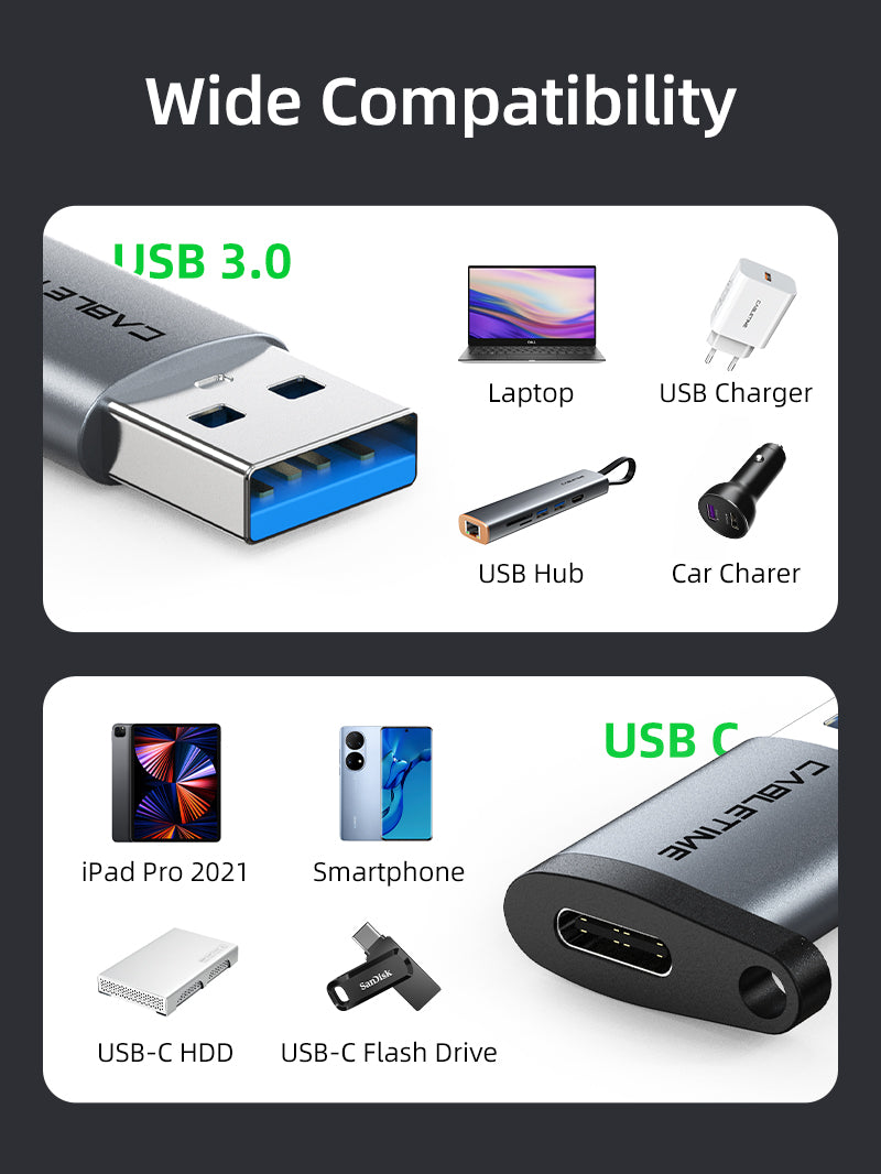 CABLETIME USB C Female to USB A Male Adapter Wide Compatibility