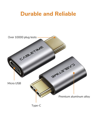 Durable aluminum CABLETIME USB C Male to Micro B Female Adapter