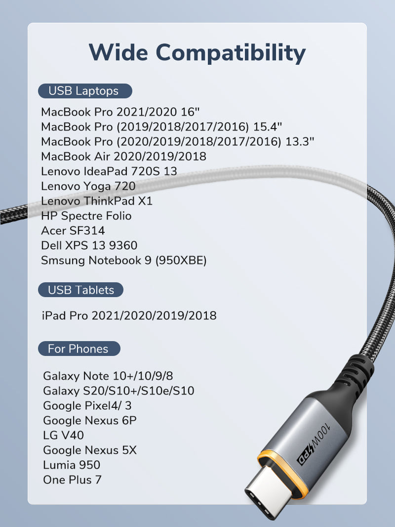 Avec ce câble de charge USB-C vers USB-C 100w, vous n'aurez jamais à vous  soucier de manquer d'énergie. Il prend en charge QC4.0 et PD3.0. idéal pour  Macbook – CABLETIME