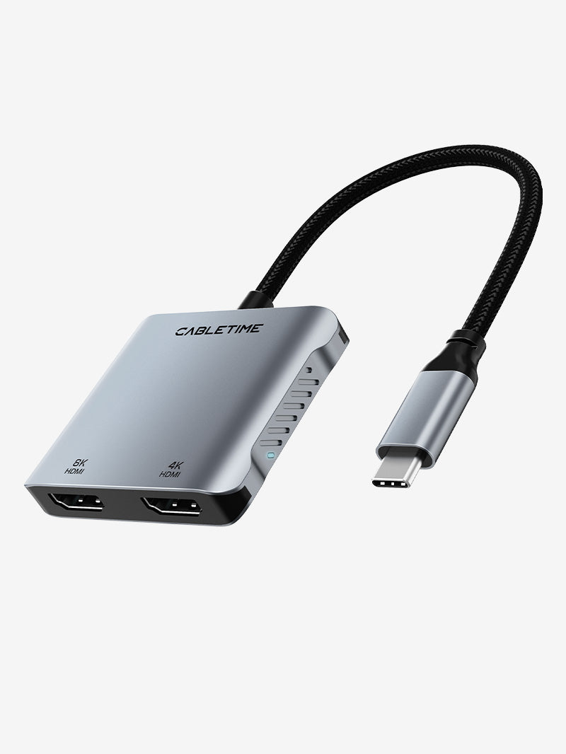 CABLETIME 8K USB C to Dual HDMI Adapter
