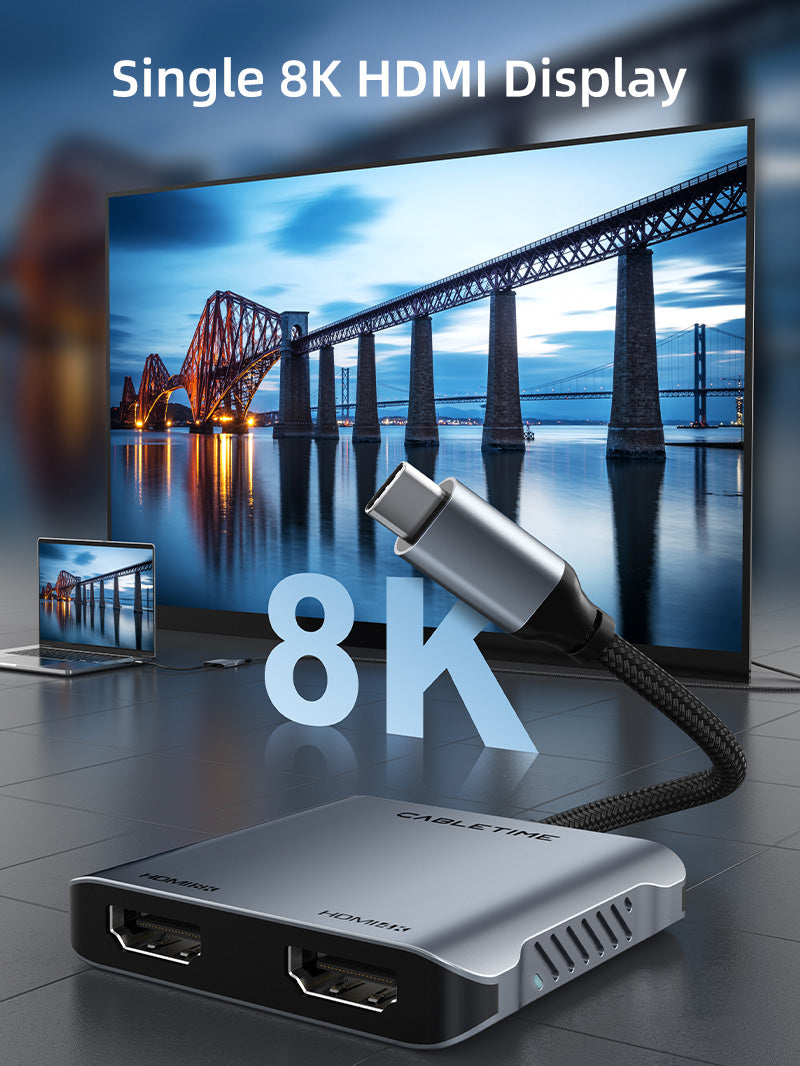 CABLETIME USB C to Dual HDMI Adapter Dual 4K