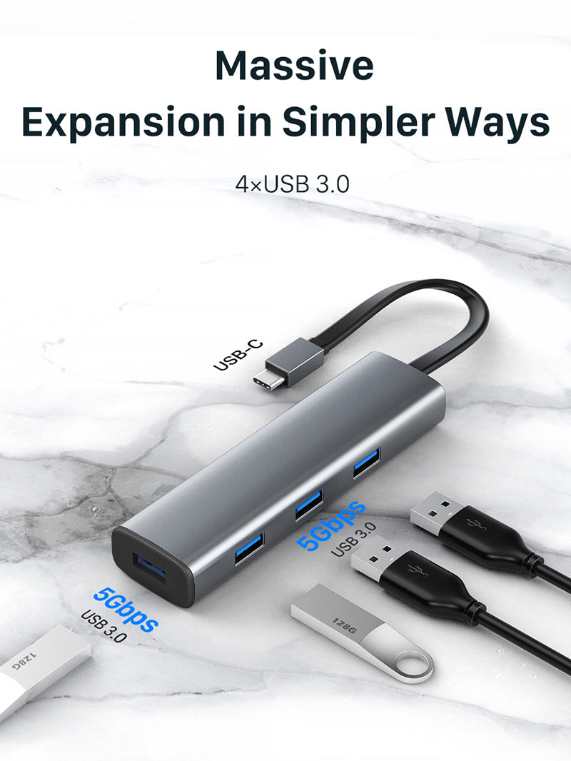HUB Multiport 4 en 1 USB-C Pour PC Portable, Tablette, Téléphone