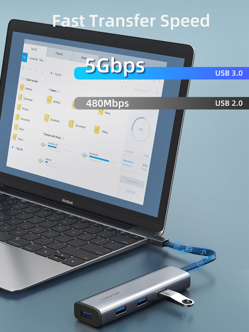 Portable Slim 4 In 1 USB 3.0 Type C Multiport Adapter 