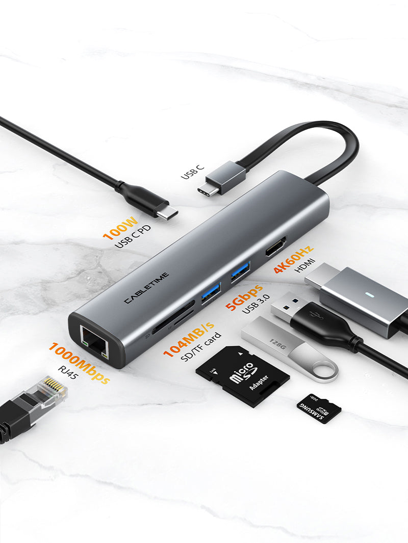 USB-C 7in1 MultiHub with 65W PD, Silver – ProXtend