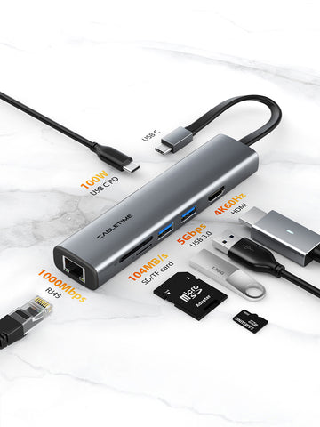 ฮับ USB C แบบ 7-in-1 ที่บางเฉียบสําหรับ Macbook Pro