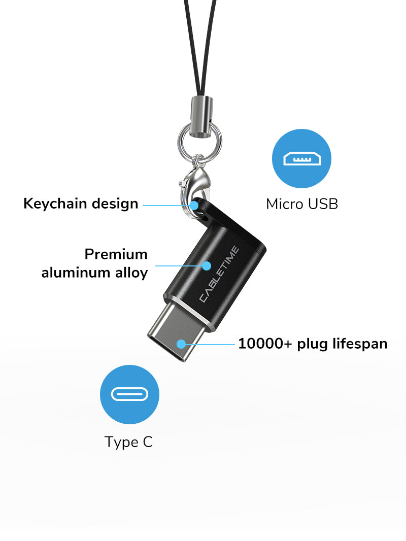 Keychain CABLETIME USB-C to Micro USB 2.0 Adapter OTG
