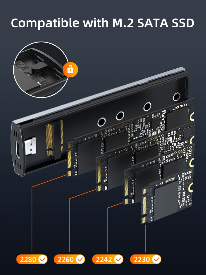 CABLETIME USB 3.0 Gen1 Type-c to M.2 SATA SSD Enclosure Compatible with M.2 SATA SSD