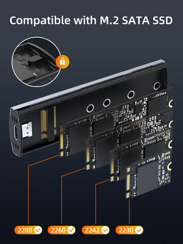 CABLETIME USB 3.0 Gen1 Type-c to M.2 SATA SSD Enclosure Compatible with M.2 SATA SSD