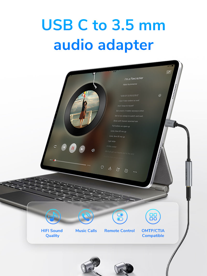 CABLETIME USB Type C To 3.5 MM Audio Aux Jack Adapter for computer