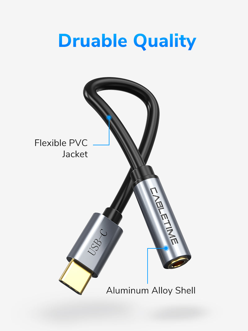 Durable CABLETIME USB Type C To 3.5 MM Audio Aux Jack Adapter